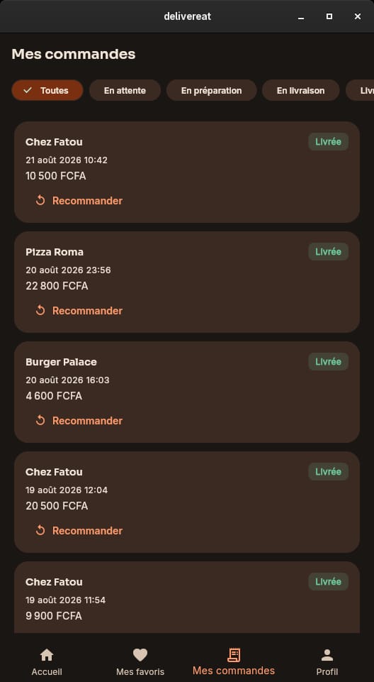 Capture d’écran du site DeliverEat — livraison de repas à Dakar (2/3)