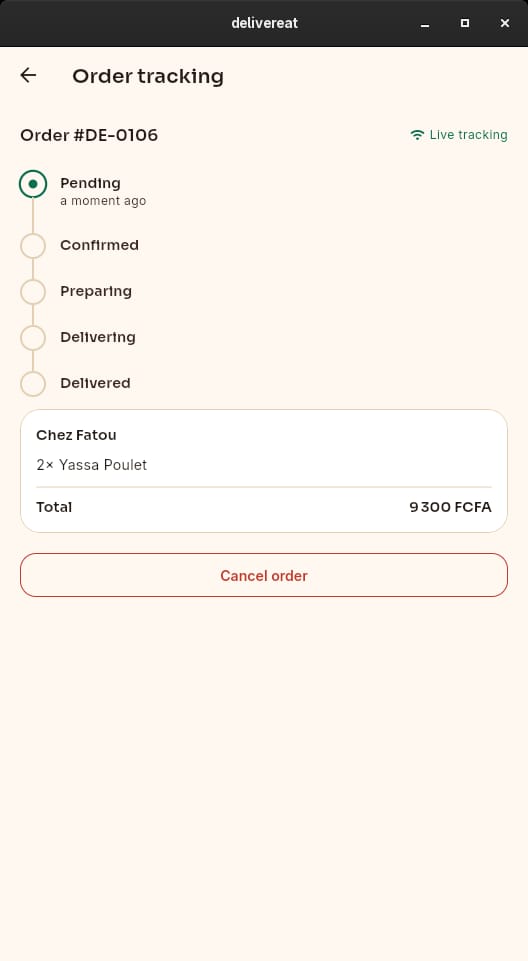 Capture d’écran du site DeliverEat — livraison de repas à Dakar (3/3)