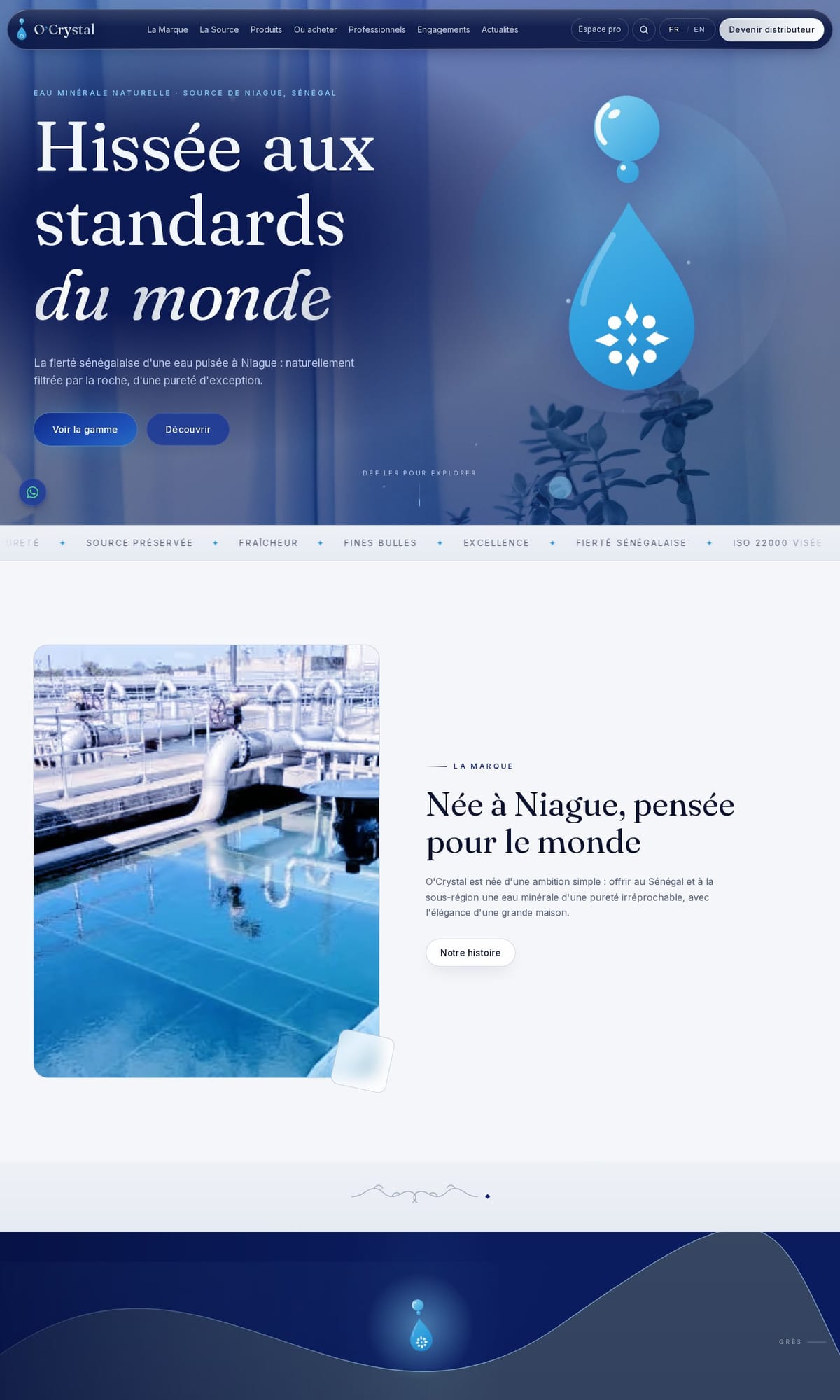 Screenshot of the O'Crystal — brand website and pro area website